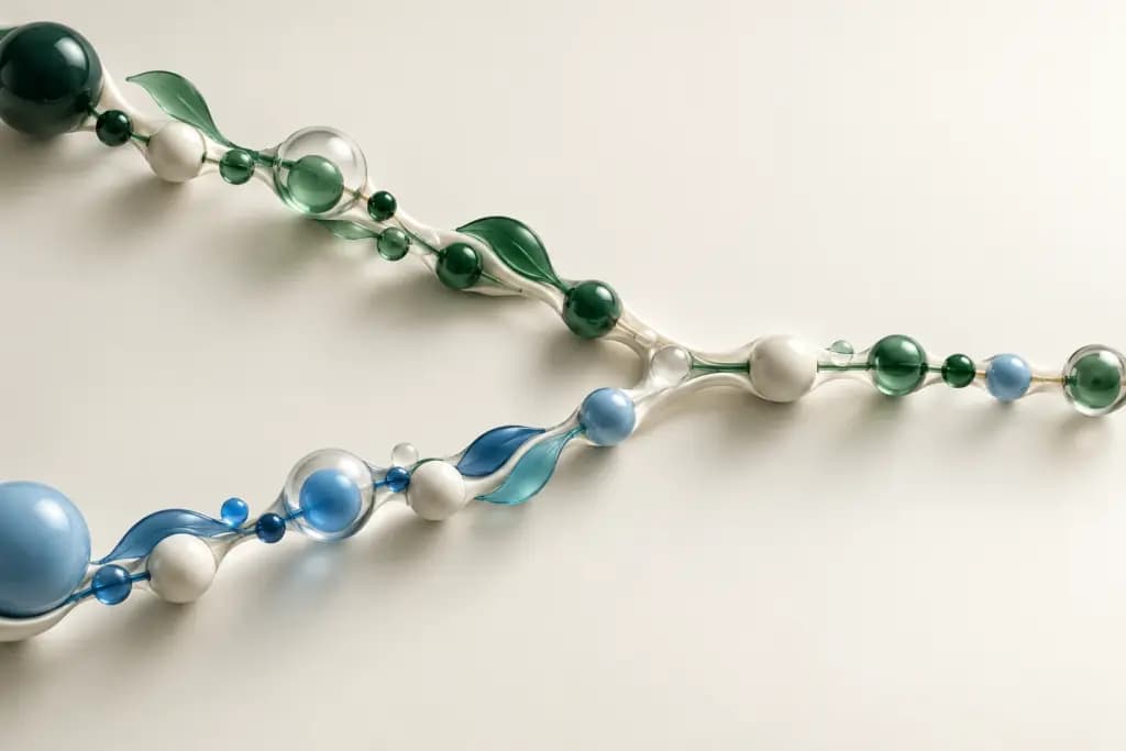 Glass and porcelain commit beads follow branching paths that merge into one track