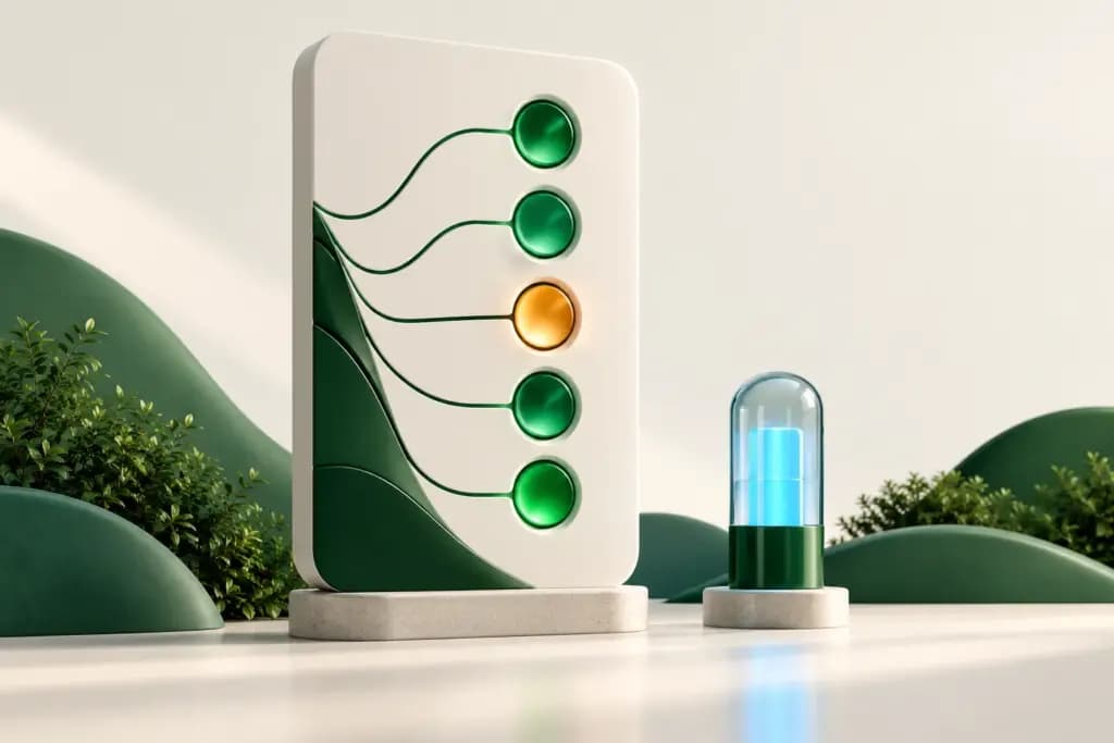 A public status panel shows green indicators and one amber incident beside a blue beacon